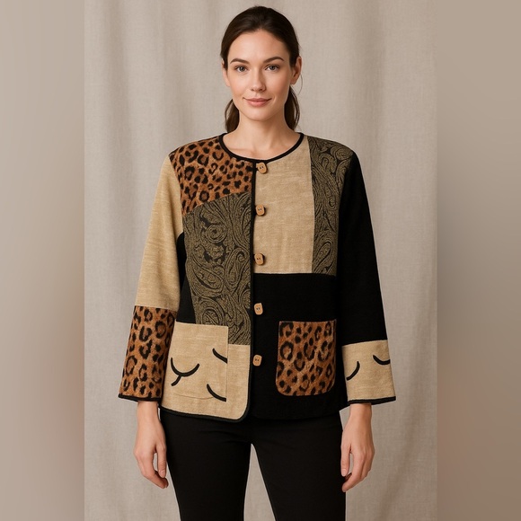 Indigo Moon women’s patchwork jacket 1X- leopard print, paisley - Picture 2 of 9